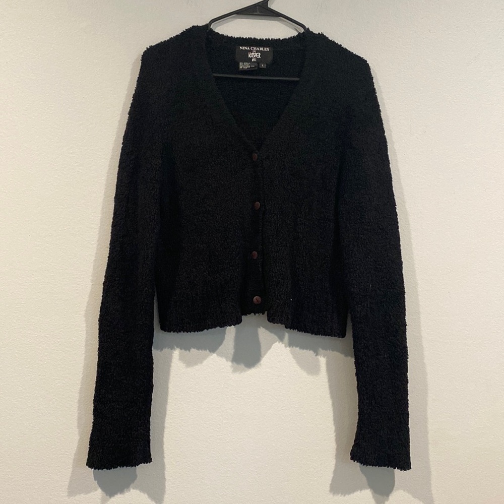 Nina Charles for Kasper Black Long Sleeve Sweater with Stretch - Size Large